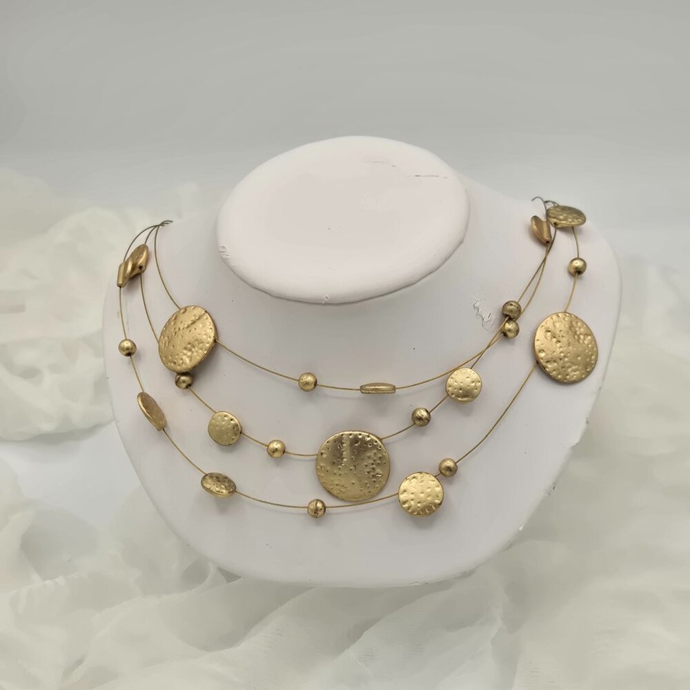 Vintage Solar System Station Necklace Hammered Discs Gold Spheres Layered Choker